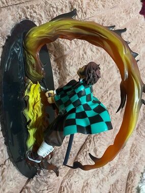 Green Checkered Kids Anime Action Figure with Flame Effect